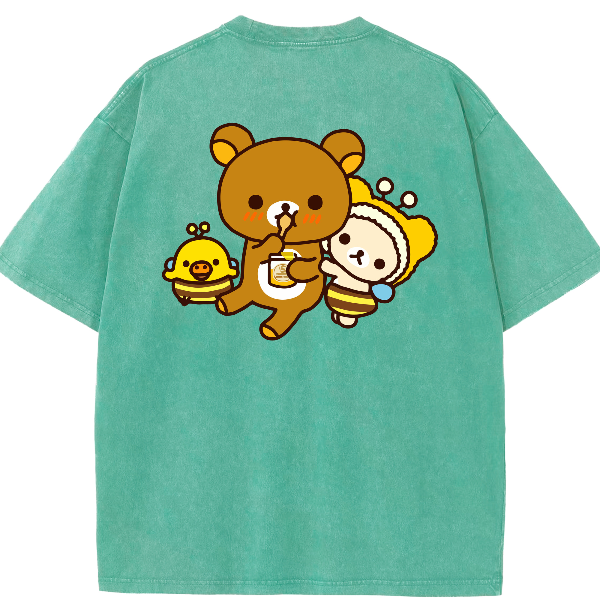 （画像用） リラックマ リラックマ キイロイトリ Rilakkuma Korilakkuma Kiiroitori 綿100% ヴィンテージ風 半袖Tシャツ（背面プリント）